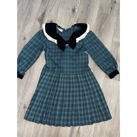 Vintage Bonnie Jean New‎ York Girls Size 4 Green Dress  Black Velvet Trim - Picture 1 of 7